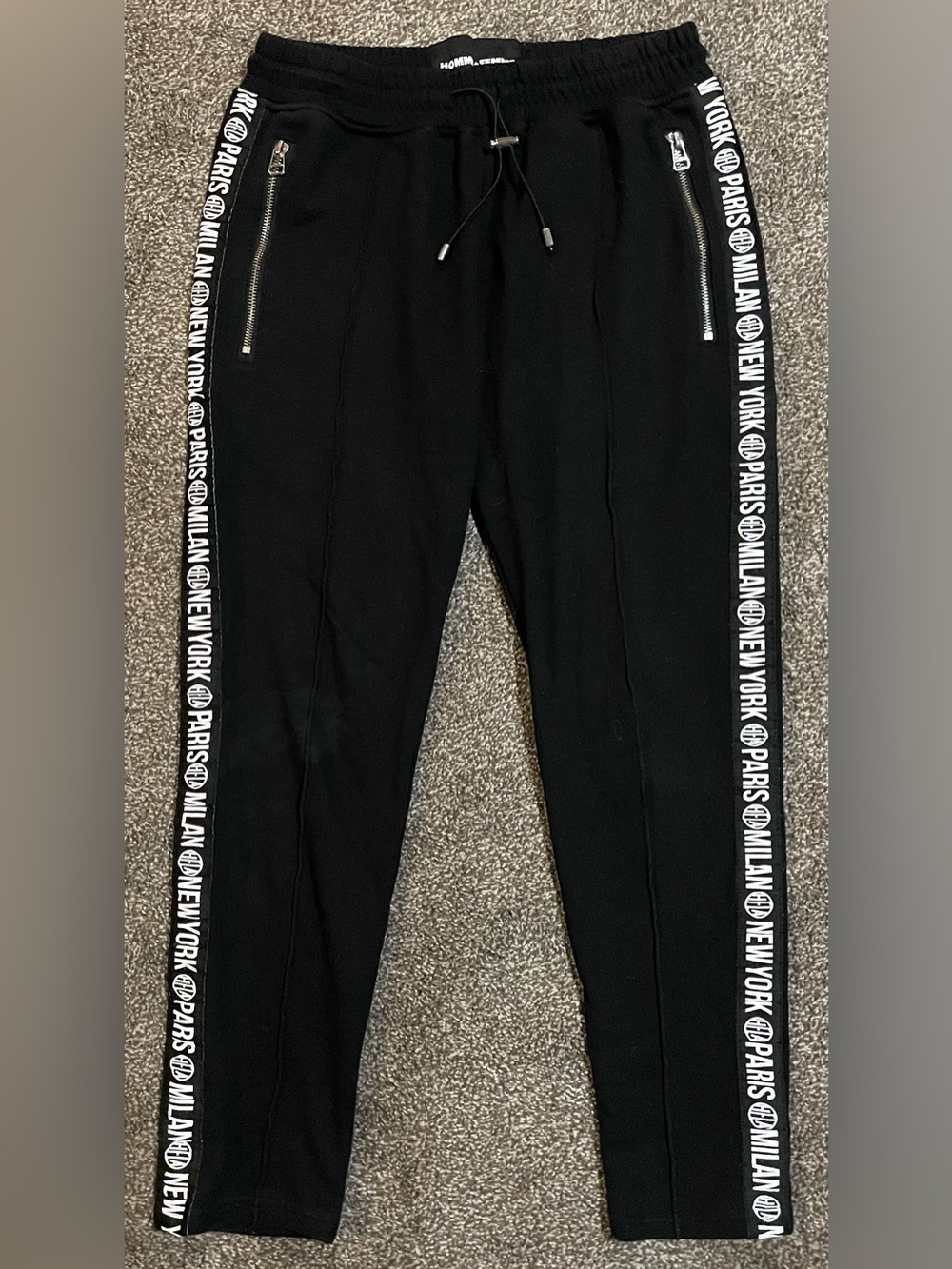 Homme + Femme Black Jogger Sweatpants with City Logo Tape